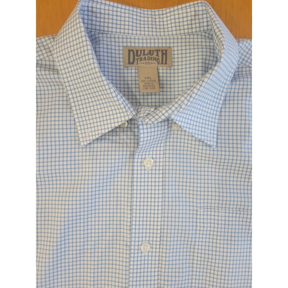Duluth Trading Mens Short Sleeve Button Up XXL 2XL Blue White
